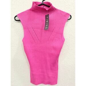 NWT Hot Pink Sleeveless Sweater Turtleneck Size L